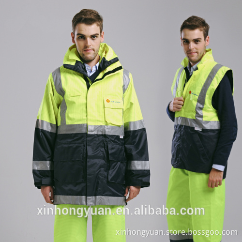 custom fireproof anti-static fluorescent green reflective workwear uniforms for oil station/field/coal mine
